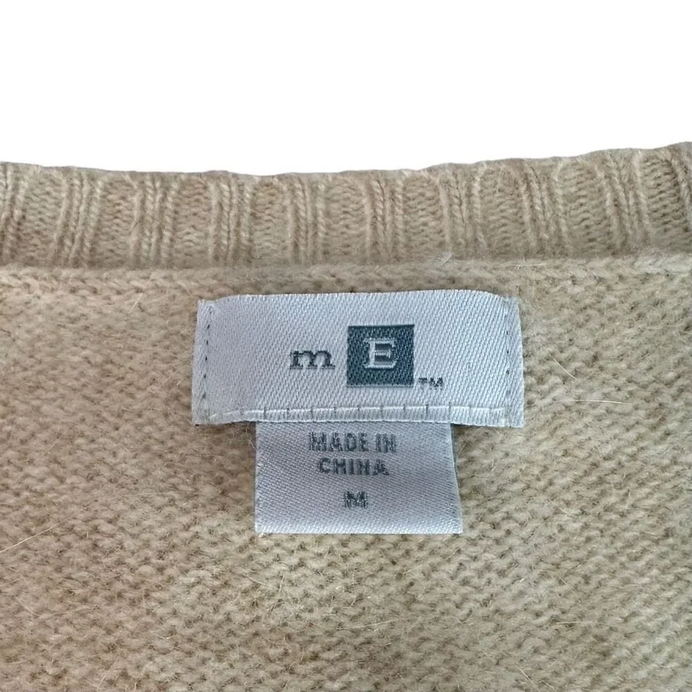 mE Wool & Angora Blend Vneck Sweater Womens Medium Minimalist Cozy Cream‎